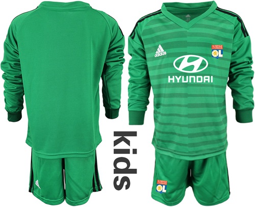 Lyon Blank Green Goalkeeper Long Sleeves Kid Soccer Club Jersey